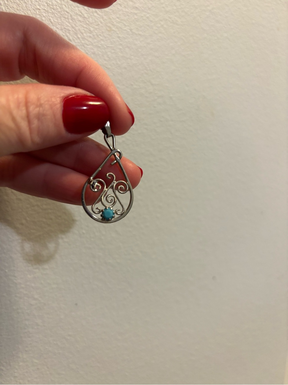 Sterling Silver Teardrop Pendant with Turquoise Accent